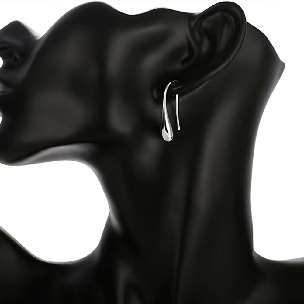 NWT 💧 1” STAMPED .925 STERLING SILVER WATER DROPLET TEAR DROP PIERCED EARRINGS - Picture 9 of 12